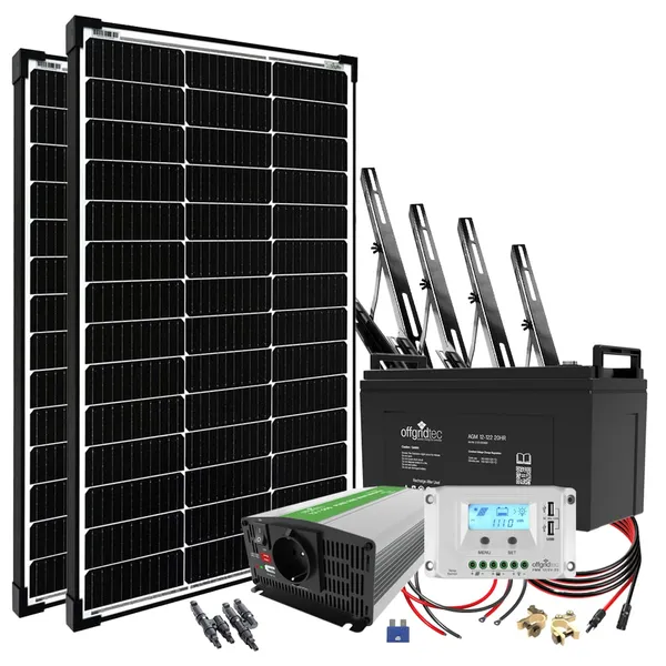 Offgridtec 200W Garten-Solaranlage 12V AGM Akku 500W Wechselrichter