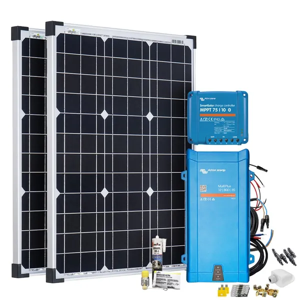 Offgridtec Mobil VeCore S 100W Wohnmobil Solaranlage inkl. MultiPlus12/800/35 Wechselrichter und Laderegler - weiß