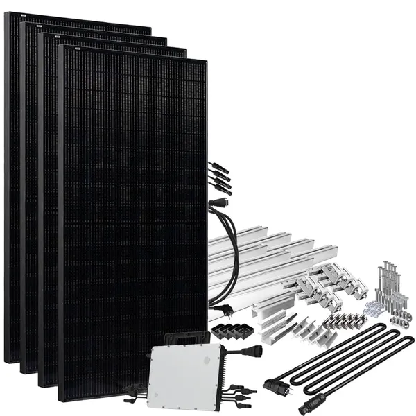 Offgridtec® Solar-Direct 1800W HMS-1600-4T Solaranlage Full Black - 5m Anschlusskabel - Montageset Ziegeldach