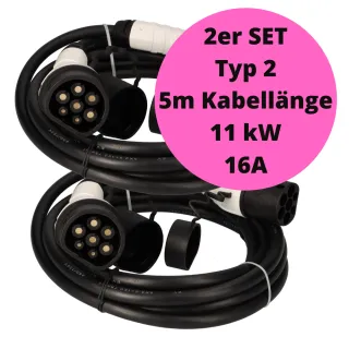 2x Typ 2 Ladekabel Elektroauto 5 Meter zum Laden für Hybrid & E Auto an Ladesäule IEC62196-2 Ladekabel 3 phasig mit 11 kW