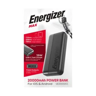 Powerbank UE20050CC 20.000mAh LED Anzeige USB-C Kabel Schwarz