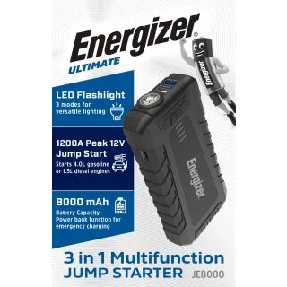 Auto Starthilfe JE8000 1200A Peak 8000 mAh mit USB & LED
